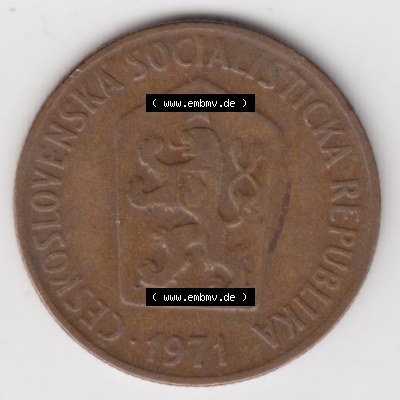Münzen Tschechoslowakei Umlaufmünze 1963-1971 50 h, Heller, Haleru. Vorderseite der Münze aus Tschechoslowakei als Bildmaterial für Sammler und Münzen-Webseiten... Sammlung