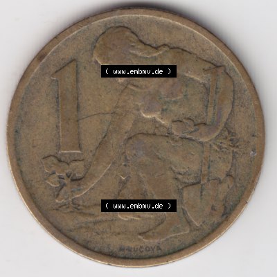 Münzen Tschechoslowakei Umlaufmünze 1961-1990, 1 Kcs, Koruna, Krone. Rückseite der Münze aus Tschechoslowakei als Bildmaterial für Sammler und Münzen-Webseiten... Sammlung