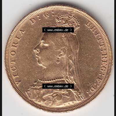 Münzen Großbritannien Goldmünze 1887-1892, 1 Pfund Sovereign 1892. Rückseite der alten britischen Münze aus Großbritannien zum katalogisieren und verwalten... Sammlung
