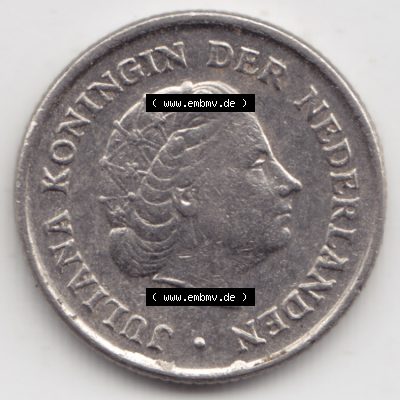 Münzen Niederlande Umlaufmünze 1950-1980, 10 Cent 1975, Bild mit Rückseite der Münze als Bildmaterial Sammlung