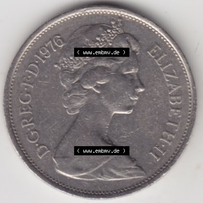 Münzen Großbritannien Umlaufmünze 1968-1981, 10 New Pence 1976. Rückseite der alten britischen Münze aus Großbritannien zum katalogisieren und verwalten im... Sammlung
