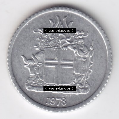 Münzen Island Umlaufmünze 1976-1980, 1 Krona, Krone 1978. Vorderseite der alten Isländischen Umlaufmünze aus Island in Isländischen Kronen-Währung zum katalogisieren... Sammlung