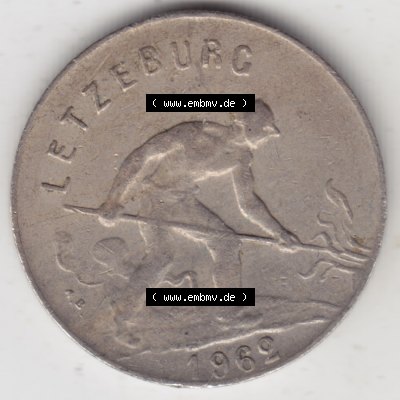 Münzen Luxemburg Umlaufmünze 1952-1964, 1 F, Franc, Franken 1962, Bild mit Rückseite der Münze als Bildmaterial Sammlung