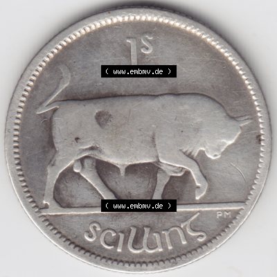 Münzen Irland Umlaufmünze 1928-1937, 1 Schilling, Scillins Silbermünze 1928. Vorderseite der alten irischen Umlaufmünze aus Irland in Irische Pfund-Währung zum... Sammlung