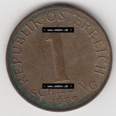 Münzen Österreich Umlaufmünze 1959-2001, 1 Schilling 1989, Bild mit Vorderseite der Münze aus Österreich als Bildmaterial, für dich selbst Sammlung