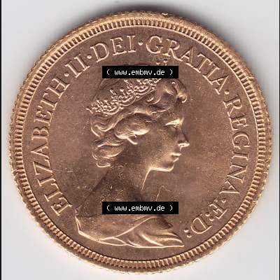 Münzen Großbritannien Goldmünze 1974-1984, 1 Sovereign 1978. Rückseite der alten britischen Münze aus Großbritannien zum katalogisieren und verwalten im Münzen-Katalog... Sammlung