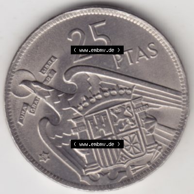 Münzen Spanien Umlaufmünze 1957-1957, 25 Peseten 1968. Vorderseite der Peseten Umlaufmünze aus Spanien vor Einführung der Euromünzen in Spanien zum katalogisieren... Sammlung