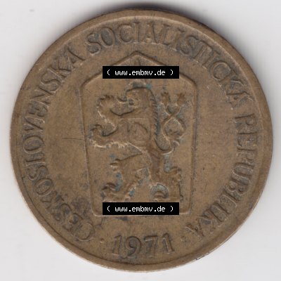Münzen Tschechoslowakei Umlaufmünze 1961-1990, 1 Kcs, Koruna, Krone. Vorderseite der Münze aus Tschechoslowakei als Bildmaterial für Sammler und Münzen-Webseiten... Sammlung