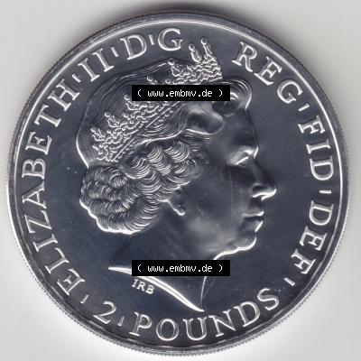 Münzen Großbritannien Silbermünze 2014-2014, 2 Pfund - Pounds Lunar Pferd. Rückseite der alten britischen Münze aus Großbritannien zum katalogisieren und verwalten... Sammlung