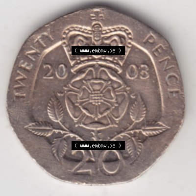 Münzen Großbritannien Umlaufmünze 1998-2008, 20 Pence 2003. Vorderseite der alten britischen Münze aus Großbritannien zum katalogisieren und verwalten im Münzen-Katalog... Sammlung