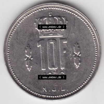 Münzen Luxemburg Umlaufmünze 1971-1980, 10 F, Francs, Franken 1976, Bild mit Vorderseite der Münze als Bildmaterial Sammlung