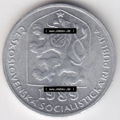Münzen Tschechoslowakei Umlaufmünze 1974-1990 10 h, Haleru, Heller. Vorderseite der Münze aus Tschechoslowakei als Bildmaterial für Sammler und Münzen-Webseiten... Sammlung