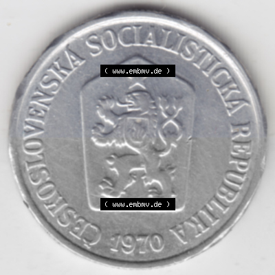 Münzen Tschechoslowakei Umlaufmünze 1961-1971, 10 Heller. Vorderseite der Münze aus Tschechoslowakei als Bildmaterial für... Sammlung