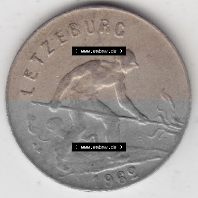 Münzen Luxemburg Umlaufmünze 1952-1964, 1 F, Franc, Franken 1962, Bild mit Rückseite der Münze als Bildmaterial Sammlung