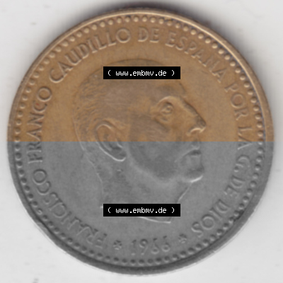 Münzen Spanien Umlaufmünze 1966-1966, 1 Pesete. Rückseite der spanischen Umlaufmünze aus Spanien vor der Euro-Einführung... Sammlung