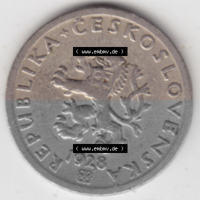 Münzen Tschechoslowakei Umlaufmünze 1921-1938, 20 Heller. Vorderseite der Münze aus Tschechoslowakei als Bildmaterial für... Sammlung