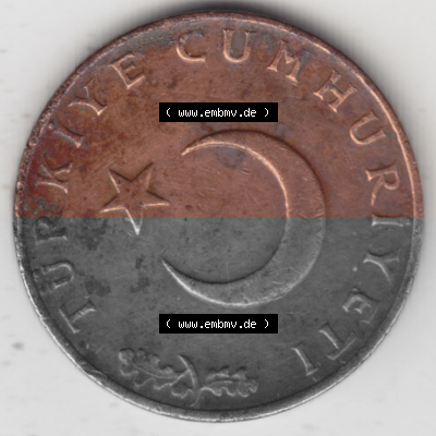Münzen Türkei Umlaufmünze 1969-1973, 10 Kurus. Rückseite der Münze der Türkei als Bildmaterial für Sammler und Münzen-Webseiten... Sammlung