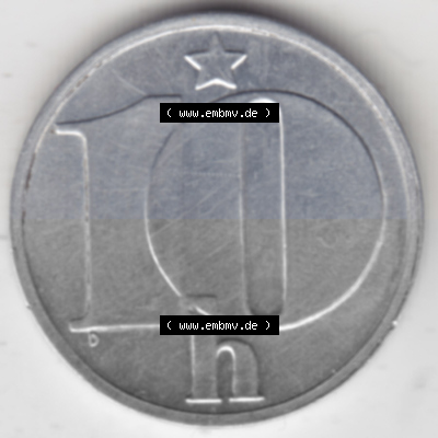 Münzen Tschechoslowakei Umlaufmünze 1974-1990, 10 Heller. Rückseite der Münze aus Tschechoslowakei als Bildmaterial für Sammler... Sammlung