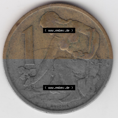 Münzen Tschechoslowakei Umlaufmünze 1961-1990, 1 Kcs, Koruna, Krone. Rückseite der Münze aus Tschechoslowakei als Bildmaterial... Sammlung