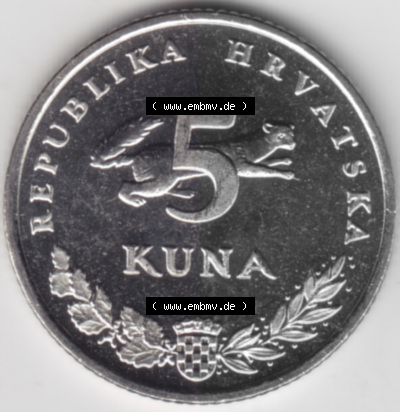 Münzen Kroatien Umlaufmünze 2000 5 Kuna, Bild mit Rückseite der Münze als Bildmaterial Sammlung