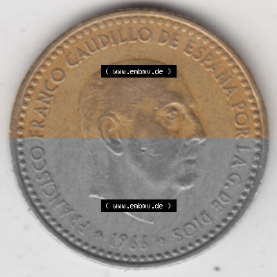 Münzen Spanien Umlaufmünze 1966-1966, 1 Peseta, Pesete. Rückseite der spanischen Umlaufmünze aus Spanien vor der Euro-Einführung... Sammlung