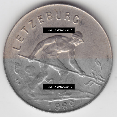Münzen Luxemburg Umlaufmünze 1952-1964, 1 F, Franc, Franken 1962, Bild mit Rückseite der Münze als Bildmaterial Sammlung