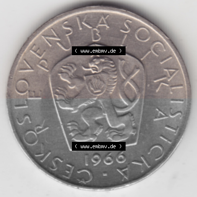 Münzen Tschechoslowakei Umlaufmünze 1966-1990, 5 Kronen. Vorderseite der Münze aus Tschechoslowakei als Bildmaterial für Sammler... Sammlung