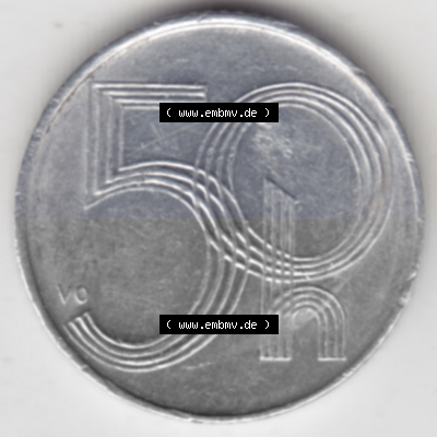 Münzen Tschechien Umlaufmünze 1993-2008, 50 Heller. Rückseite der Münze aus Tschechien als Bildmaterial für Sammler und Münzen-Webseiten... Sammlung