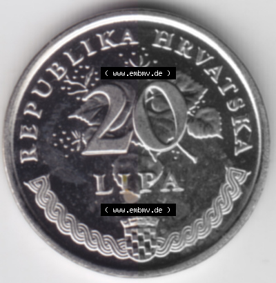 Münzen Kroatien Umlaufmünze 2003 20 Lipa, Bild mit Rückseite der Münze als Bildmaterial Sammlung