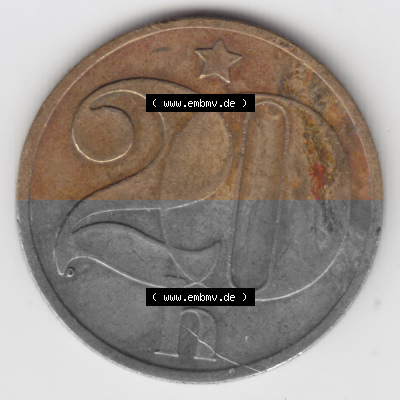 Münzen Tschechoslowakei Umlaufmünze 1972-1990 20 h, Heller, Haleru. Rückseite der Münze aus Tschechoslowakei als Bildmaterial... Sammlung
