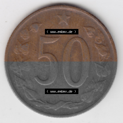 Münzen Tschechoslowakei Umlaufmünze 1963-1971 50 h, Heller, Haleru. Rückseite der Münze aus Tschechoslowakei als Bildmaterial... Sammlung