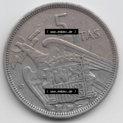 Münzen Spanien Umlaufmünze 1957, 1957-1975, 5 PTAS, Peseten 1958. Vorderseite der Peseten Umlaufmünze aus Spanien vor Einführung... Sammlung
