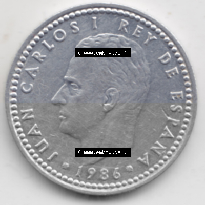 Münzen Spanien Umlaufmünze 1982-1989, 1 Pesete 1986. Rückseite der spanischen Umlaufmünze aus Spanien vor der Euro-Einführung... Sammlung