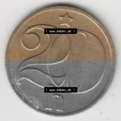 Münzen Tschechoslowakei Umlaufmünze 1972-1990, 20 Heller. Rückseite der Münze aus Tschechoslowakei als Bildmaterial für Sammler... Sammlung