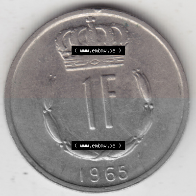 Münzen Luxemburg Umlaufmünze 1965-1984, 1 Franken - Francs 1965, Bild mit Vorderseite der Münze als Bildmaterial Sammlung