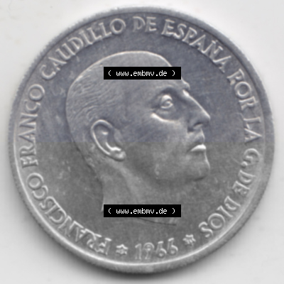 Münzen Spanien Umlaufmünze 1966-1966, 50 Centomis. Rückseite der spanischen Umlaufmünze aus Spanien vor der Euro-Einführung... Sammlung