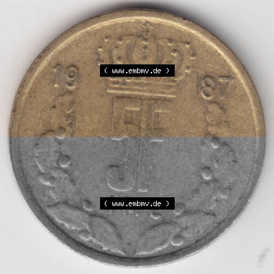 Münzen Luxemburg Umlaufmünze 1986-1988, 5 F, Francs, Franken 1987, Bild mit Vorderseite der Münze als Bildmaterial Sammlung