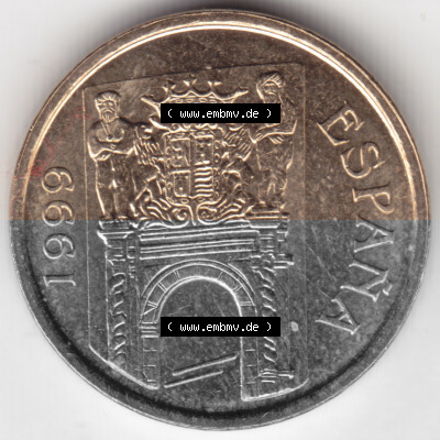 Münzen Spanien Umlaufmünze 1999-1999, 5 Ptas, Peseten 1999. Rückseite der spanischen Umlaufmünze aus Spanien vor der Euro-Einführung... Sammlung