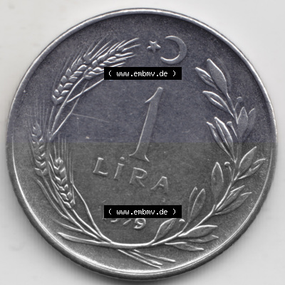 Münzen Türkei Umlaufmünze 1967-1980, 1 Lira - Lire. Vorderseite der Münze der Türkei als Bildmaterial für Sammler und Münzen-Webseiten... Sammlung