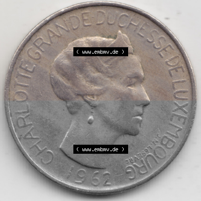 Münzen Luxemburg Umlaufmünze 1962-1962, 5 Franken - Francs 1962, Bild mit Rückseite der Münze als Bildmaterial Sammlung