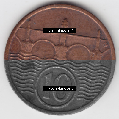 Münzen Tschechoslowakei Umlaufmünze 1922-1938 10 h, Heller, Haleru. Rückseite der Münze aus Tschechoslowakei als Bildmaterial... Sammlung