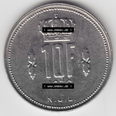 Münzen Luxemburg Umlaufmünze 1971-1980, 10 F, Francs, Franken 1976, Bild mit Vorderseite der Münze als Bildmaterial Sammlung