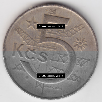 Münzen Tschechoslowakei Umlaufmünze 1967-1990, 5 Kcs, Korun, Kronen. Rückseite der Münze aus Tschechoslowakei als Bildmaterial... Sammlung