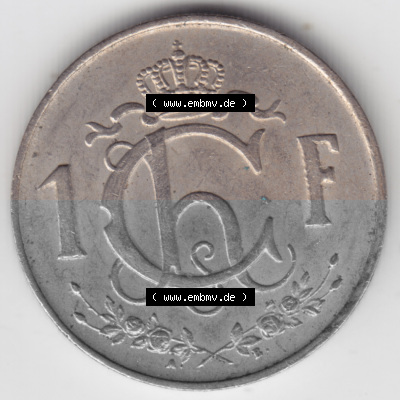 Münzen Luxemburg Umlaufmünze 1952-1964, 1 F, Franc, Franken 1962, Bild mit Vorderseite der Münze als Bildmaterial Sammlung