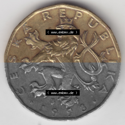 Münzen Tschechien Umlaufmünze 1993-Heute, 20 Kronen. Vorderseite der Münze aus Tschechien als Bildmaterial für Sammler und... Sammlung