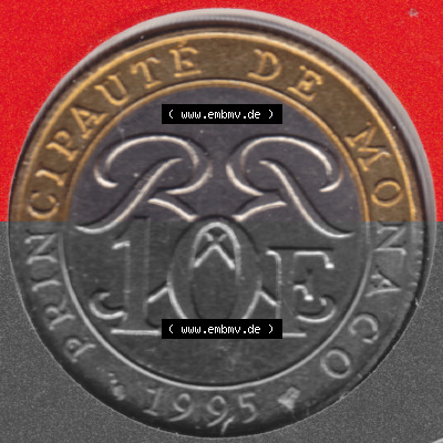 Münzen Monaco Umlaufmünze 1989-2000, 10 Francs 1995 (1) Sammlung