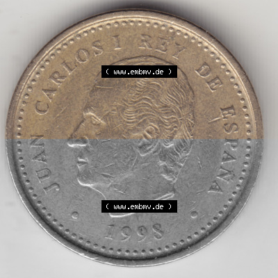 Münzen Spanien Umlaufmünze 1998-2000, 100 Pesetas - Peseten 1998. Rückseite der spanischen Umlaufmünze aus Spanien vor der... Sammlung