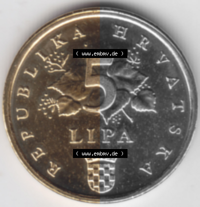 Münzen Kroatien Umlaufmünze 2000 5 Lipa, Bild mit Rückseite der Münze als Bildmaterial Sammlung