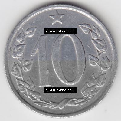 Münzen Tschechoslowakei Umlaufmünze 1961-1971 10 h, Haleru, Heller. Rückseite der Münze aus Tschechoslowakei als Bildmaterial... Sammlung