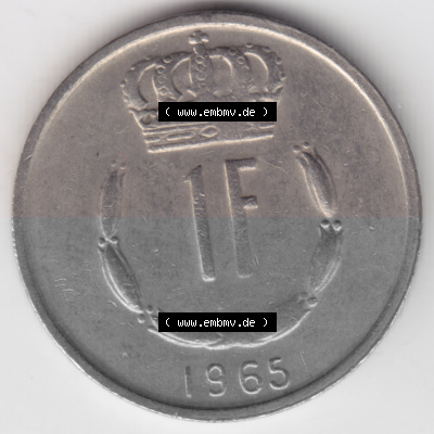 Münzen Luxemburg Umlaufmünze 1965-1984, 1 F, Franc, Franken 1965, Bild mit Vorderseite der Münze als Bildmaterial Sammlung